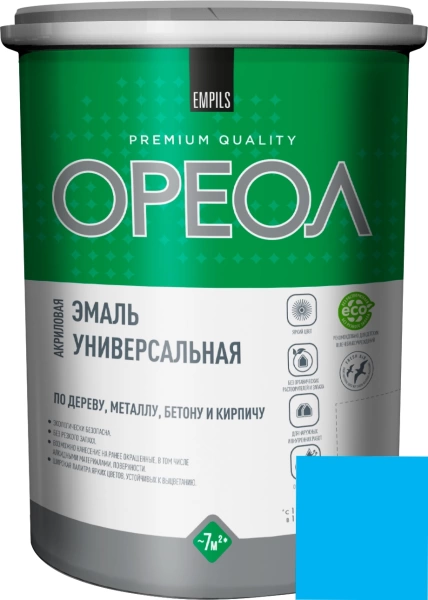  Эмаль акриловая ОРЕОЛ глянцевая голубая 1,0кг /без запаха/